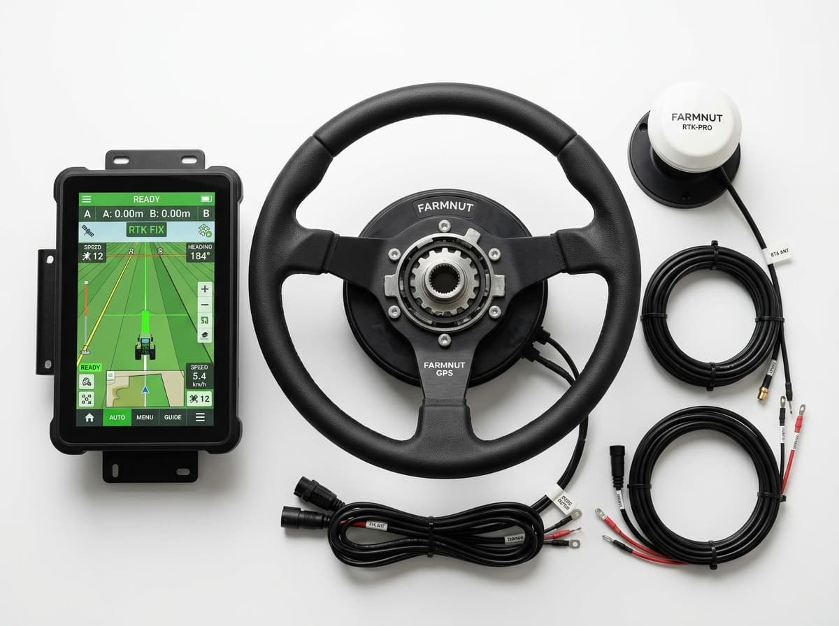 高精度自動操舵システム本体キット(電動ステアリングホイール、10インチ端末、RTKアンテナ、配線)